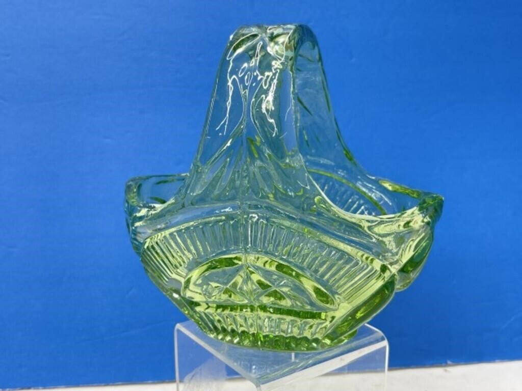 Vintage Green Pressed Glass Basket