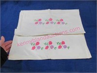 pair of old embroidered pillow slips (flowers)