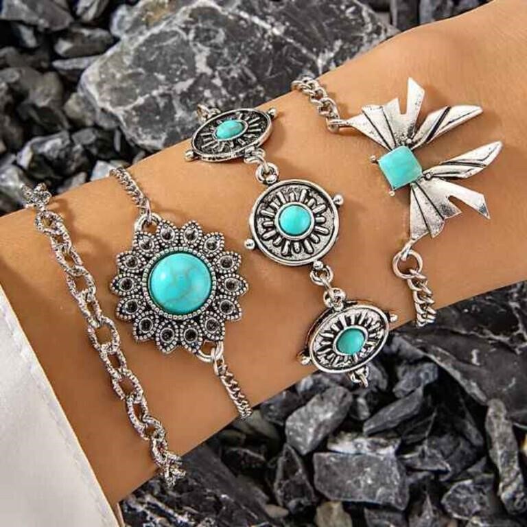 4pcs Vintage Boho Style Thin Chain Bracelet Set I