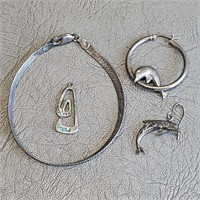 Silver Earrings, Pendant, Chain Bracelet