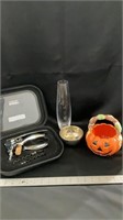 Cork screw,  vase, ceramic pumpkin