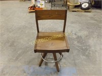 HEAVY DUTY OAK SWIVEL CHAIR / STOOL with BACK