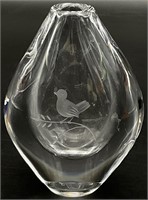 5in Orrefors Etched Glass Bird Vase