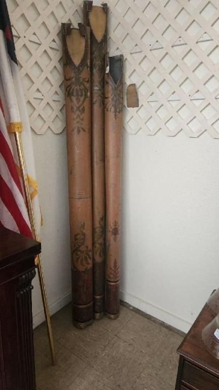 3 LARGE HAND DECORATED ORGAN PIPES