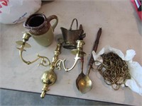 brass candleholder & items