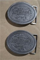 2 SAM WILSON MEAT MARKET VINTAGE BELT BUCKLES