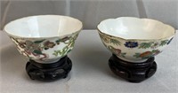 2 Bone China Oriental Tea Cups With Stands