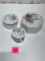 Vtg Ceramic Stamp Dispenser&Trinket Boxes