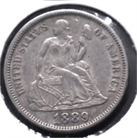 1889 SEATED DIME AU