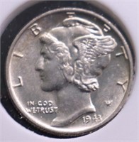 1943 CHOICE BU MERCURY DIME