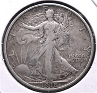 1918 D WALKING HALF DOLLAR XF