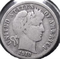 1910 S BARBER DIME VG