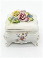 Porcelain Trinket Box w Flowers on Lid - Marked Ge