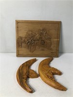 3PC OF CARVED SIGNED ART BY JAN OEGEMA BOWMANVILLE