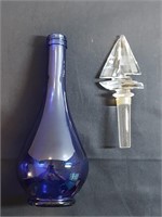 Cobalt Blue Water Carafe W Crystal Sailboat Stoppe