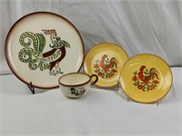 Chanticleer Rooster Plate/Cup & 2 Bread Plates