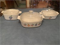 3 fruit themed Corning Ware dishes