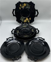 (5) Black Glass Handled Plates
