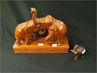 Carved wooden dual elephant figurines (missing