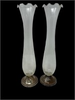 Duchin sterling silver cut glass tall vases