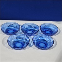 5 blue Aurora bowls