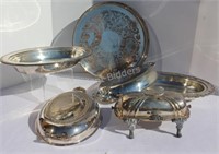 Silver Plate Oval Lidded Dishes,Tray & Butter Dish