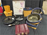 Assorted baskets and cookware