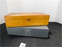 vintage wooden box and lockable cash box