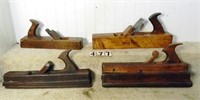 4 – Early, wooden handled molding planes, all