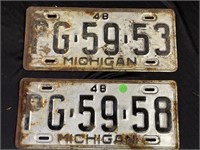 Two 1948 Michigan License Plates