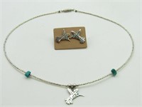 Sterling Silver & Turquoise Hummingbird Set
