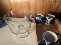 (4) Mugs & Glass Pedestal