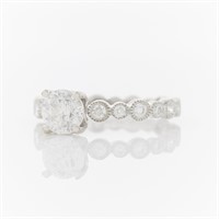 18k White Gold Diamond Ring w/ Diamond Set Band