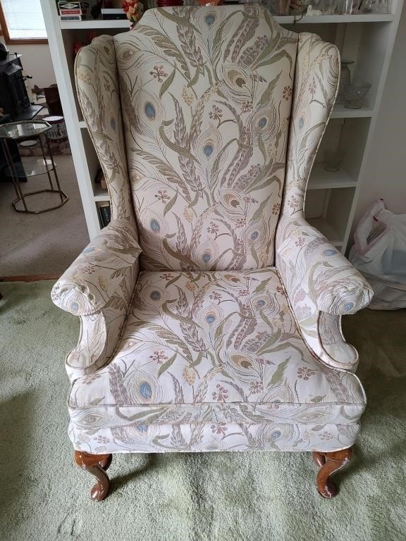 Sherrill Wingback Armchair with Peacock Design