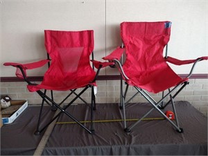 2 Red Outdoor Folding Chairs W/ Cup Holder