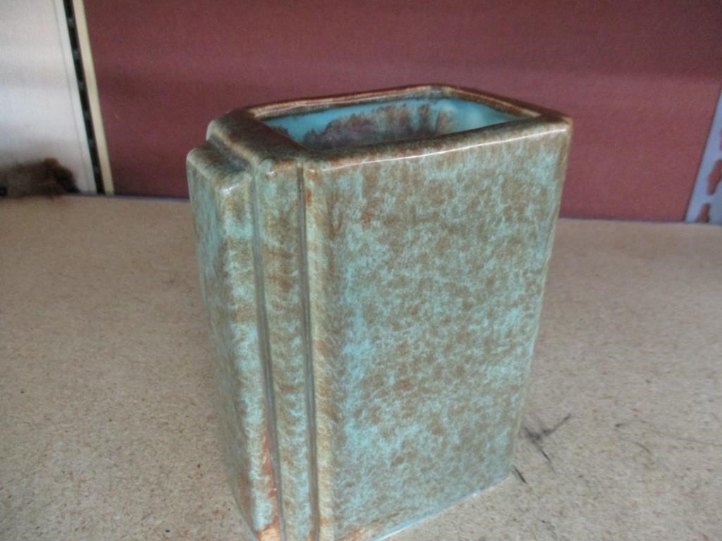 Vintage Ceramic stoneware Rectangle Vase Signed