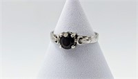 Garnet Vintage Sterling Ring w Makers initial