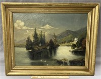 Signed Mountain River Landscape Oil Painting