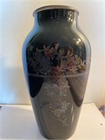 Black glass silver overlay vase