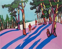 After Ted Harrison, oil on board, 16 x 20 1/2"