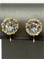 1940's Gold Filled Brilliant Rhinestone Earrings