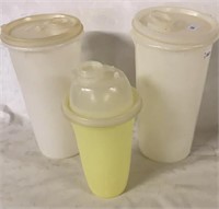 TUPPERWARE THREE CONTAINERS WITH POUR SPOUTS.