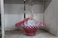 FENTON CRANBERRY OPALESCENT HOBNAIL BASKET