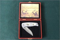 FIGHTER PLUS FOLDING KNIFE WITH DEER IMAGE, SILVER