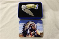 FOLDING KNIFE W/ NATIVE AMERICAN IMAGE, STAINLESS