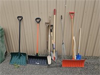 Yard tools, shovels, rake, axe