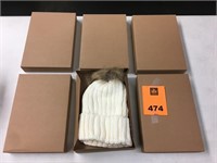 6 Winter Hats w/Pop-On Fur Pom White/Brown