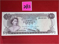 1968 Bahamas 1/2 Dollar Note