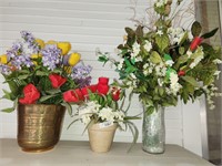 3 Flower Pots w/ Artificial Flowers