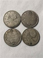 4 Canadian Silver 25 Cent Coins